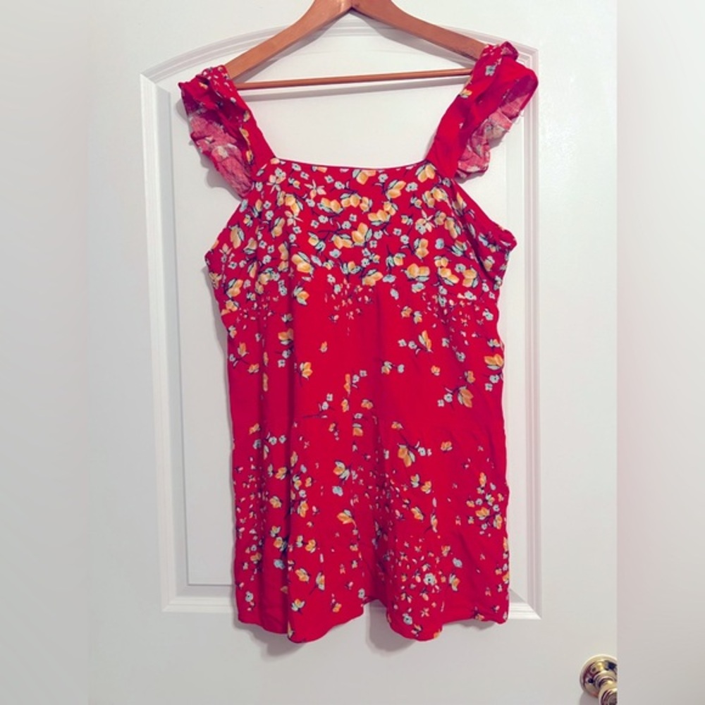 LC Lauren Conrad Red Floral Linen Blend Mini Dress | XXL